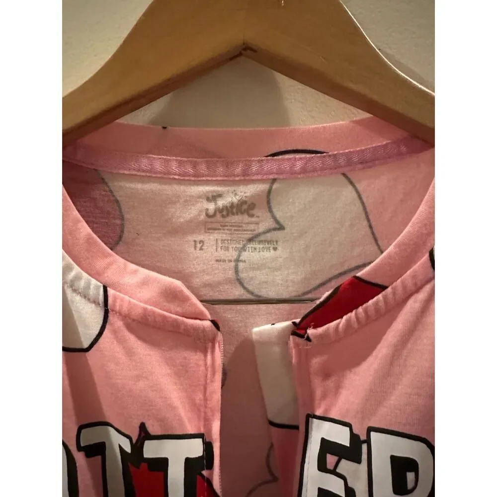 NWOT Justice Heart Print Girl Onesie Pajamas Size 12